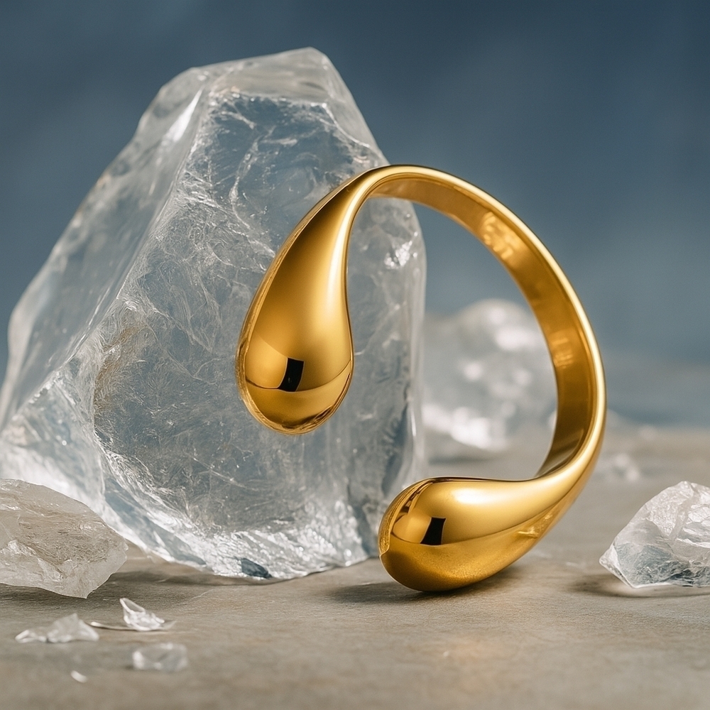 Sleek Minimalist Adjustable 18K Gold Plated Stainless Steel Open Cuff Ring